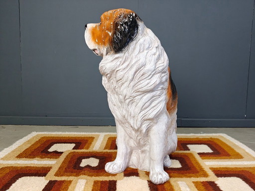 Sculpture de chien Saint-Bernard en terre cuite émaillée vintage grandeur nature, années 1960
