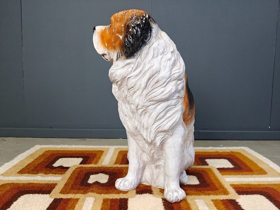 Image 1 of Sculpture de chien Saint-Bernard en terre cuite émaillée vintage grandeur nature, années 1960
