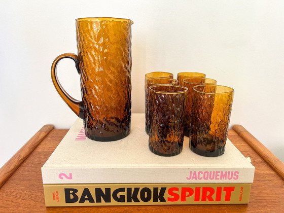 6x Vintage Water Glasses + Decanter Brown 70s Smoked Glass – Glass & Decanter (photo 8 of 8)