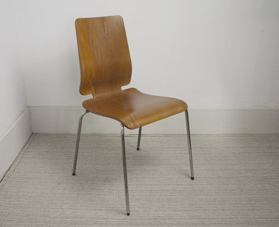 Image 1 of Chaises IKEA Gilbert en teck vintage, ensemble de 6 chaises de salle à manger empilables en contreplaqué de teck, style scandina