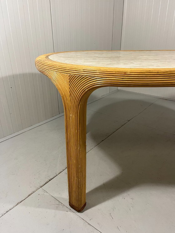 Image 1 of Vivai del Sud rattan and travertine dining table, Italy, 1960s