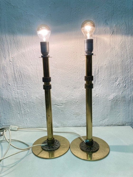 Image 1 of 2 brass table lamps from the 1970s, brutalist design