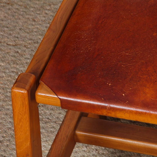 Ensemble de 4 Chaises Maison Regain en Orme et Cuir, 1980