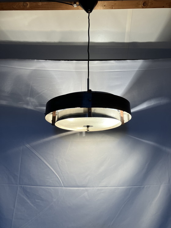 Image 1 of Vintage teak look Scandinavisch space age design hanglamp