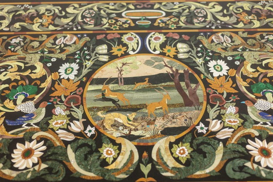 Image 1 of Eettafel van scagliola-hout en smeedijzer. Jaren 50.