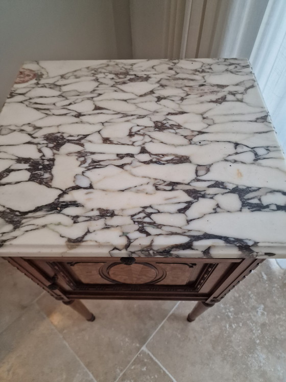 Image 1 of Antique French Louis XVI Bedside Cabinet with Marble Top – Circa 1900 Vintage