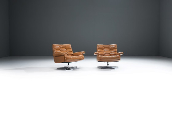 Image 1 of Schitterende DS-P lederen draaistoelen van Robert Haussmann - De Sede Swiss