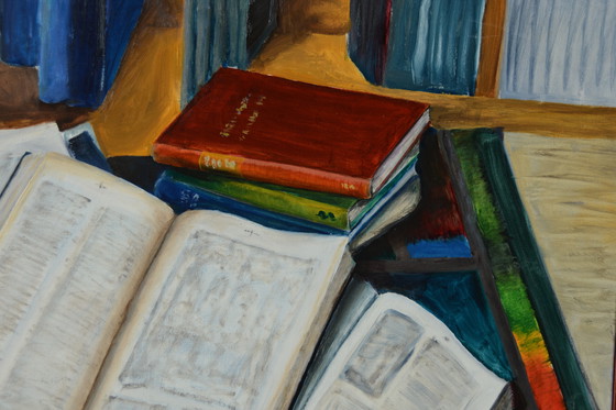 Image 1 of Peinture à l'huile de Joop Serno "Nature morte avec des livres".