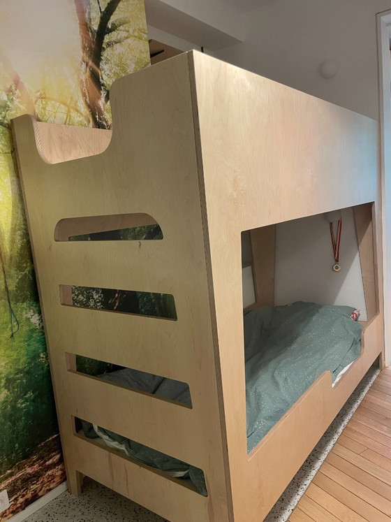 Lit superposé design unique en contreplaqué de bouleau, design propre, Lits 1 personne, Bois, Beige (photo 4 sur 11)