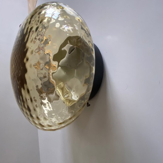 Image 1 of Antique round yellow-gold glass wall sconce/ceiling light, 23 cm