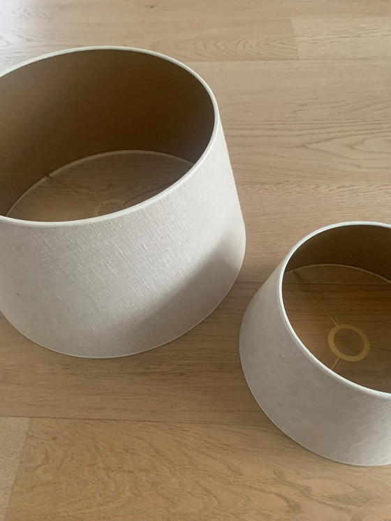 Image 1 of 3x zandkleurige linnen stof lampenkappen