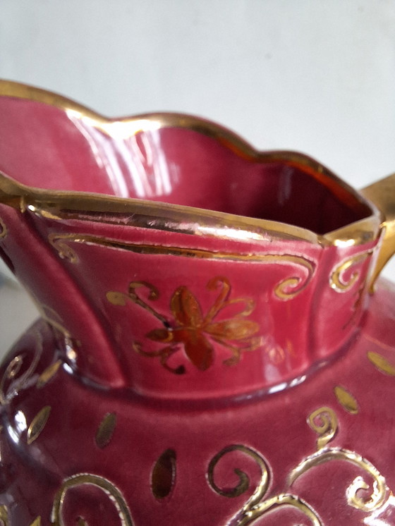 Image 1 of Brocca in ceramica d'epoca Jemappes Faïencerie Belgio con favolosi animali e motivi floreali.