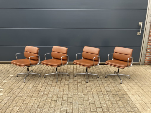 4x Cognac Leather Vitra Office Chairs EA108 Softpad Swivel
