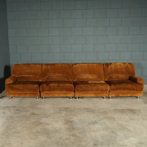 Sofá modular de mediados de siglo - tela de canalé marrón - años 70