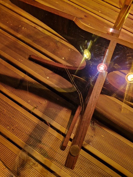 Image 1 of Vintage coffee table from the 1960s/70s after Hugues Poignant, smoked glass & teak