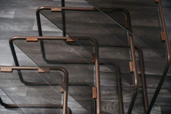 Image 1 of Set aus 4 modularen Couchtischen aus Metall und Glas, modernes Design der 1960er Jahre