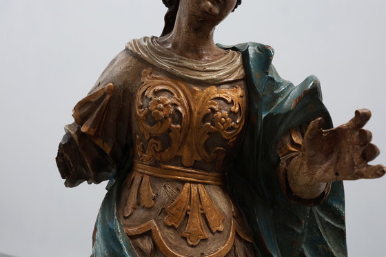 Image 1 of Statua religiosa francese del XVIII secolo raffigurante la Vergine Maria su una nuvola