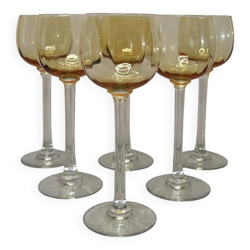 6 amber crystal wine glasses