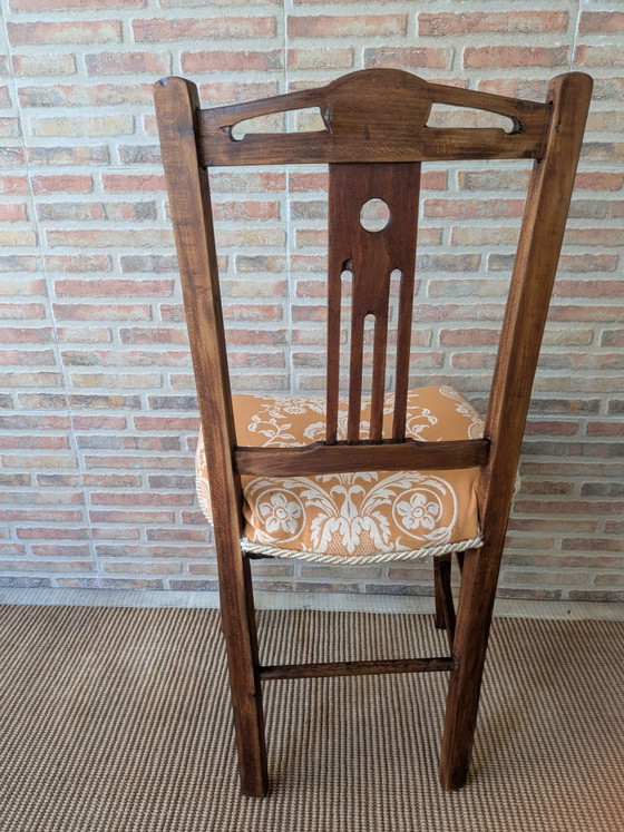 Antieke stoel, Kuipstoelen, Textiel, Hout, Beige (foto 14 van 14)