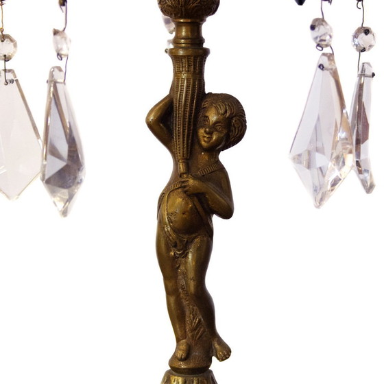 Image 1 of Lampada a candelabro vintage in bronzo con cristalli viola, anni &#39;30