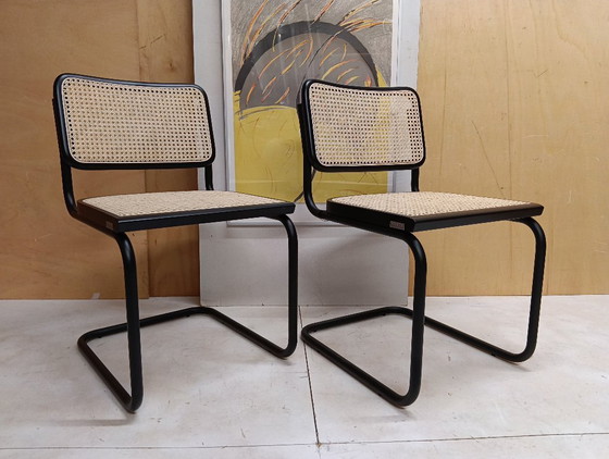 Image 1 of ALIVARMVSEVM 104. SET of 2 CESCA B32 Chairs (NEW) in Black Frame Limited Edition 