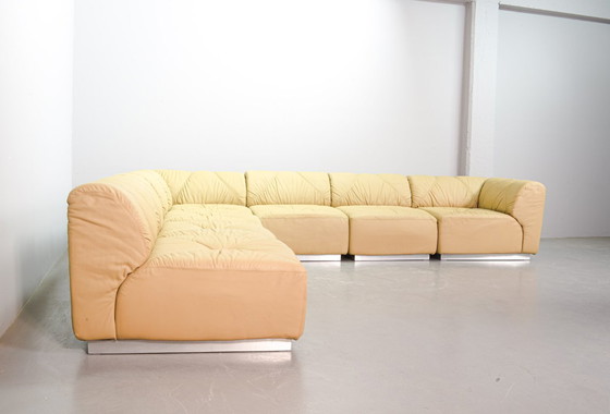 Image 1 of Distinguished Mid-Century Sandy Leather Domaine Modular Walter Knoll Sofa Designed by Bernd Münzebrock, 7 Elements. Germany, 70s