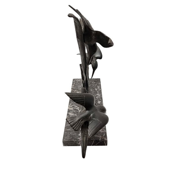 Sculpture Art Déco française de martins-pêcheurs – G. Limousin – Marble, Metal (photo 7 of 9)