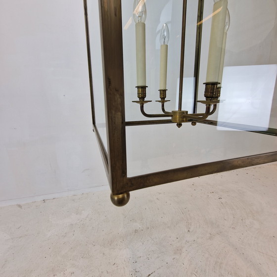 Image 1 of Lanterne de salle vintage en laiton et verre