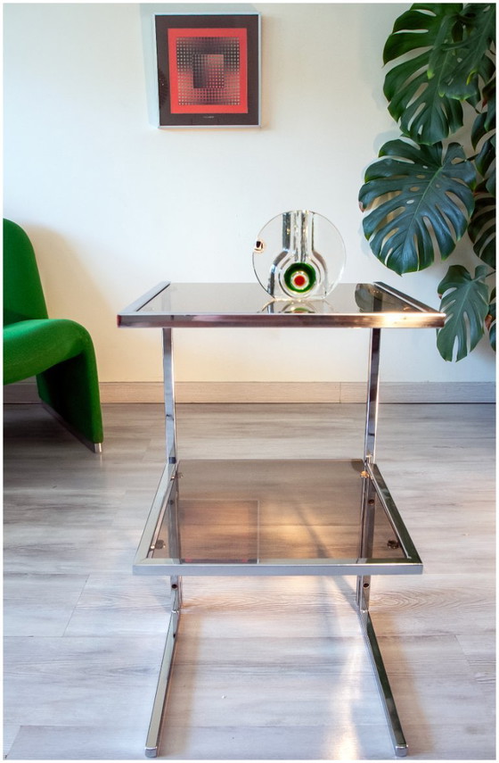 Image 1 of 1970s chrome and smoked glass side table