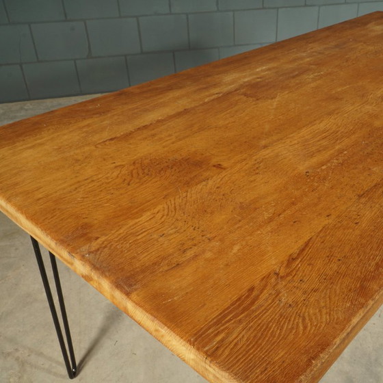 Image 1 of Vintage dining table – solid oak – hairpin legs