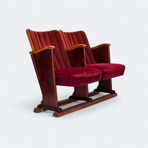 Poltrone da cinema/teatro danesi, anni '50, in velluto, condizioni originali.