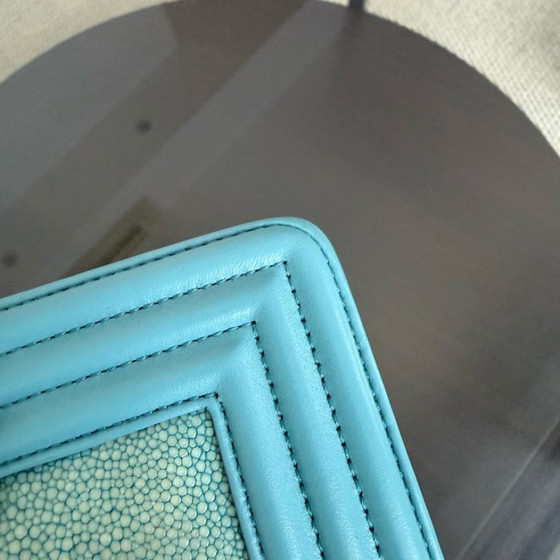 Image 1 of Chanel Boy Small - 20CM Stingray Tiffany Blue Silver Hardware Series 22