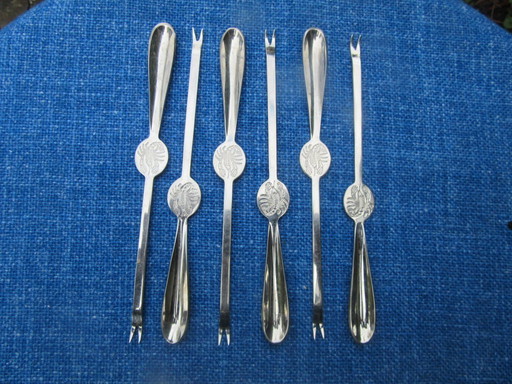 Six fourchettes à homard Gero, marquées Gero et ZILMET, vintage
