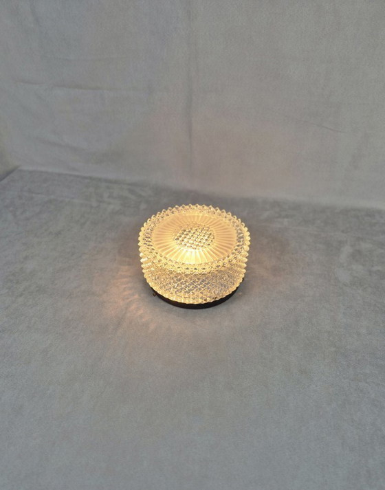 Image 1 of Vintage Mid-Century Pressed Glass Flush Mount Ceiling Light E27 19.5cm Retro Lamp
