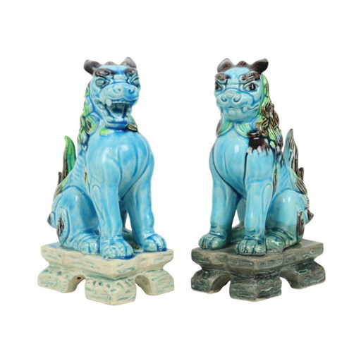 Chinese Foo Dogs Blue Ceramic