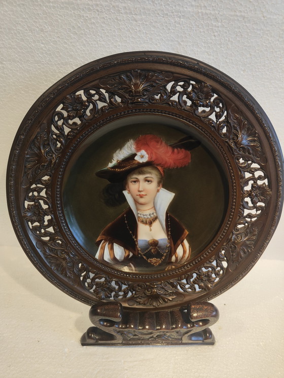 Image 1 of KPM Style Porcelain Portrait Reveuse Plaque Bronze Dore Box Hand Painted
