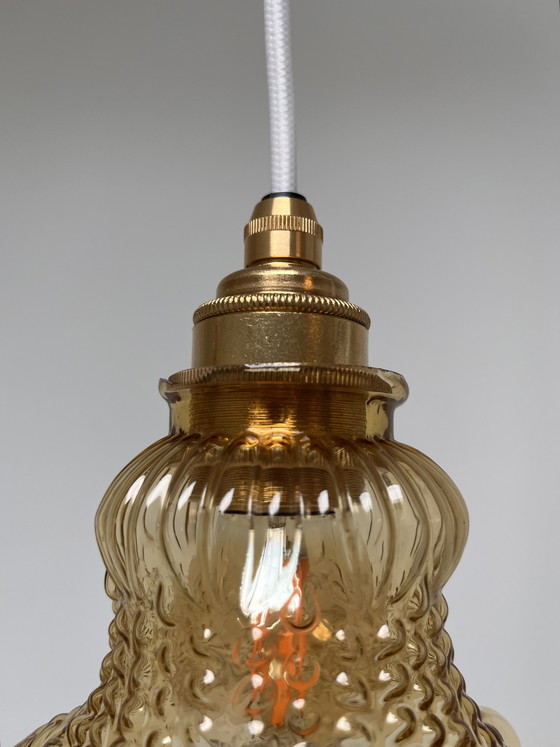 Image 1 of Set of two vintage glass lampshade, amber, wavy edge