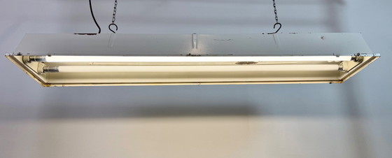 Image 1 of Beige industriële hanglamp met buisarmatuur van Famor, jaren 70