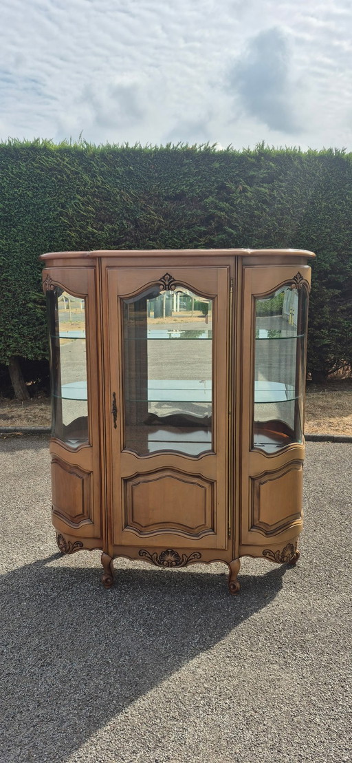 Großer, geschwungener Kirschholz-Vitrinenschrank im Stil Louis XV, Frankreich, 20. Jahrhundert – vitrinekasten, Wood