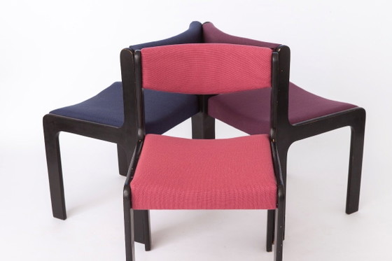 Set di 6 Sedie da Pranzo Vintage Tedesche, 1950s–1960s, Faggio Nero & Tappezzeria Pastello, Mid-Century (photo 8 of 12)