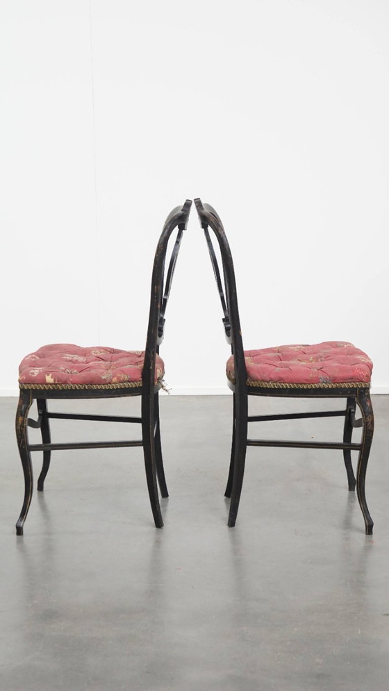 Image 1 of 2 x Antiek Frans Napoleon 3 stoeltje ingelegd met parelmoer