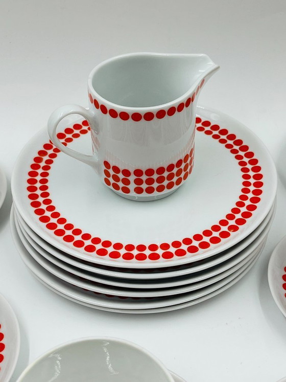 Image 1 of Winterling Bavaria Red Polka Dot Porcelain Lunch Service 70s