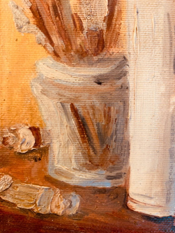 Image 1 of Small oil painting on canvas, still life, "studio"