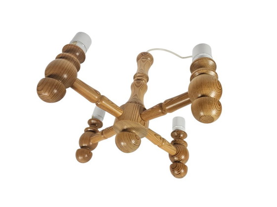 Image 1 of Deens design - kroonluchter -  4 armen hanglamp - grenen - 90's