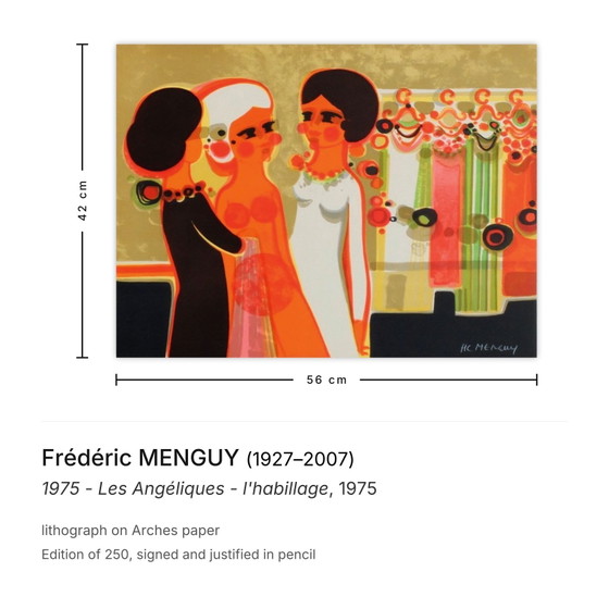Image 1 of Frédéric MENGUY Die Engel - die Garderobe Signierte Lithografie 1975