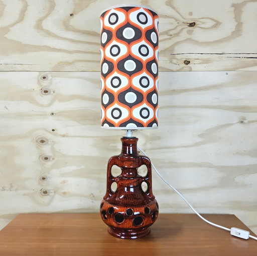Vintage ceramic Fat Lava table lamp (70s) Scheurich West Germany lamp (1970s) patterned shade