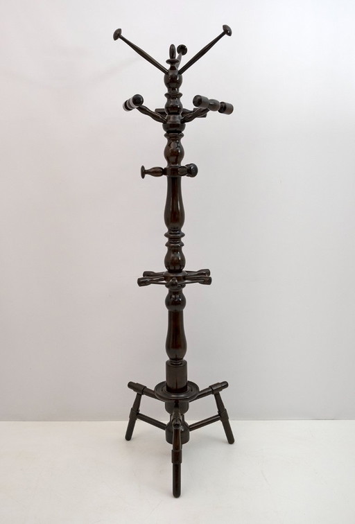 Mid-Century Modern Italian Walnut Floor Coat Hanger with Umbrella Stand, 1950s