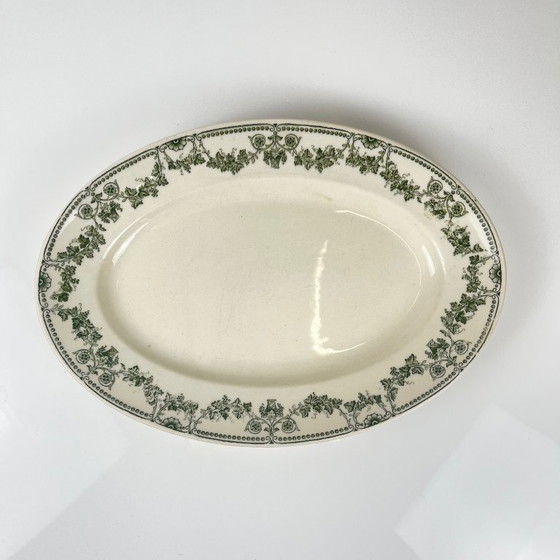 Image 1 of Plato ovalado, modelo "Champagne", Badonviller, verde