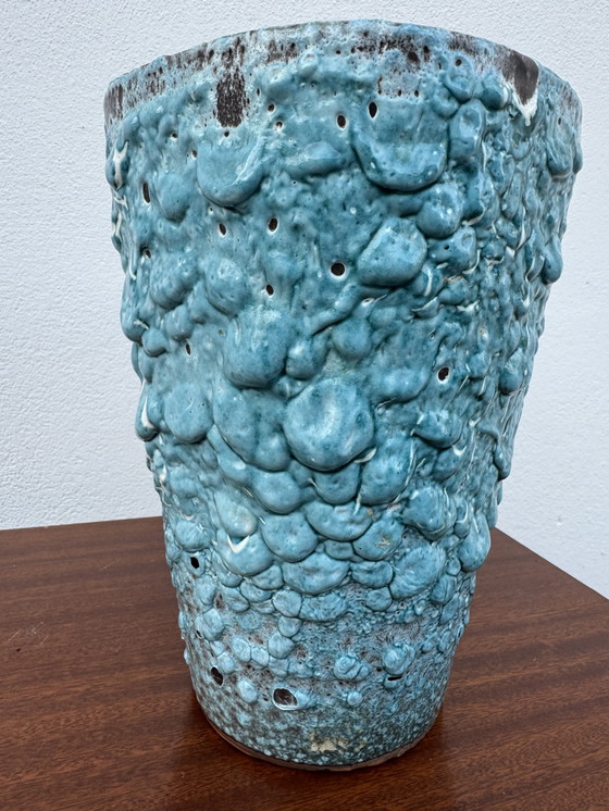 Image 1 of Vase céramique écume bleu années 60