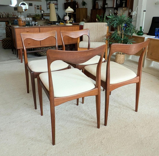 Vintage Set of 4 Teak Dining Chairs – Textile, Wood (photo 5 of 9)
